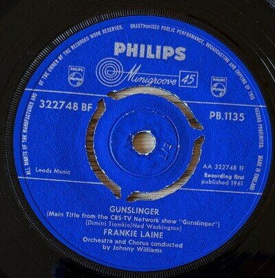 FRANKIE LAINE GUNSLINGER 7" SINGLE PHILIPS (1961) VG TV WESTERN OST ENGLAND