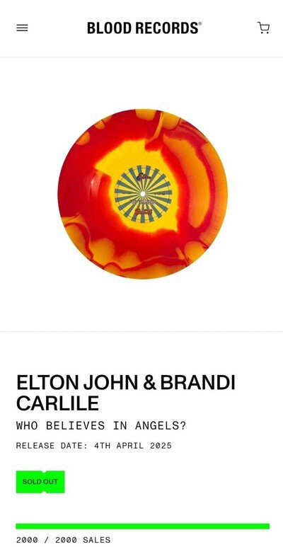 Elton John & Brandi Carlile Vinyl Who Believes In Angels Blood Records Limited