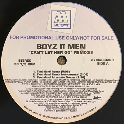 Boyz II Men - Can't Let Her Go Remixes - Used Vinyl Record - Promo - Y7441z