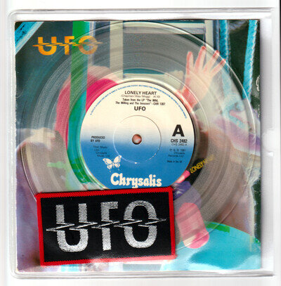 UFO : LONELY HEART 7" CLEAR Vinyl Single 45 Record (Chrysalis 1981) With PATCH