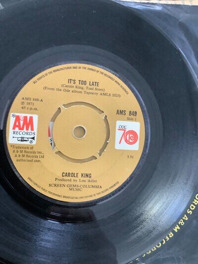 Carole King. It’s too late . 7" Vinyl. 1971. A& M records