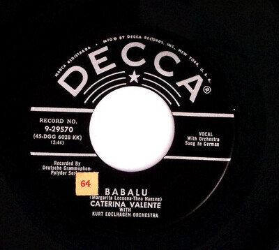 CATERINA VALENTE BABALU/THIS MUST BE WRONG DECCA RECORD VINYL 45 72-15