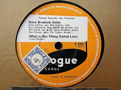 DAVE BRUBECK - This Thing Called Love / September In The Rain 78 rpm disc (A++)