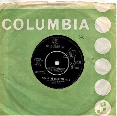 Edith Piaf:Non je ne regrette rien/les amants d'un jour:UK Columbia:1960