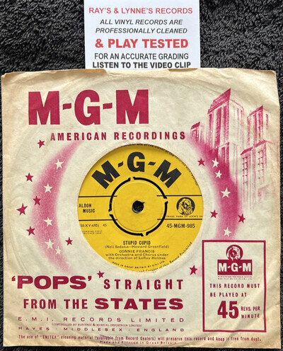 Connie Francis Stupid Cupid / Carolina Moon 7'' Vinyl 1958 TESTED EX VIDEO CLIP