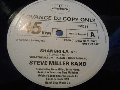 Steve Miller Band - "Shangri-La / Italian X Rays" - MERCURY 12" Single PROMO