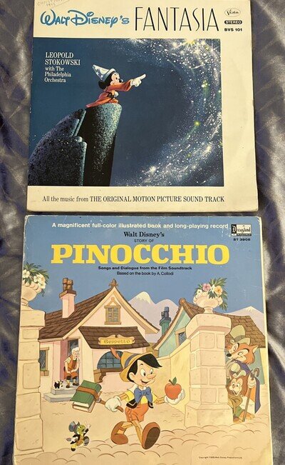 Walt Disney. Fantasia. Pinocchio. 2 LP’s / Vinyls. Vintage. 1960’s/ 70’s.