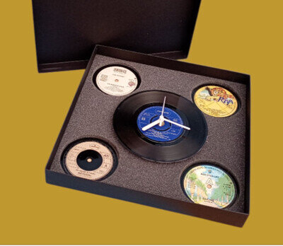 ROD STEWART Drinks Coasters & Clock Vinyl Record Gift Set Boxed FREE Gift Tag !