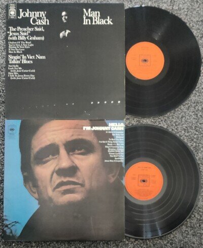 TWO ALBUMS FOR £10 - JOHNNY CASH "MAN IN BLACK" + "HELLO I'M JOHNNY CASH" EX/EX