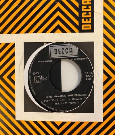 JOHN MAYALL'S BLUESBREAKERS - Suspicions Part 1 & 2 - 1967 French DECCA 7" HEAR