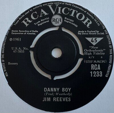 Jim Reeves - Danny Boy - 7” Vinyl Single