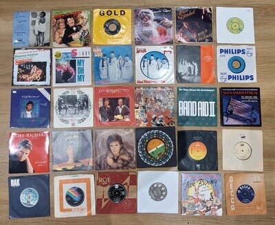 Christmas Joblot 30x 7" Singles Records Wham Slade Wizzard Jona Lewie Band Aid