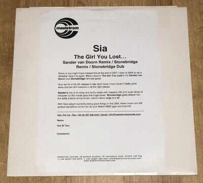 Sia - The Girl You Lost To Cocaine - Sander Van Doorn Remix. VG+ Vinyl. Rare