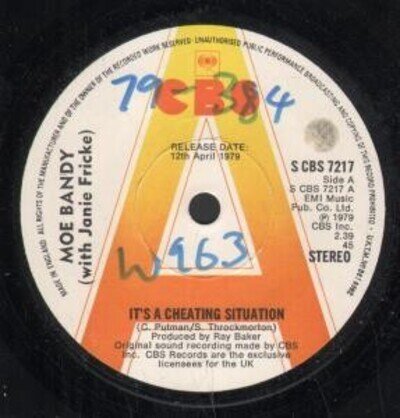 Moe Bandy It's A Cheating Situation 7" vinyl UK Cbs 1979 Promo copy with writing