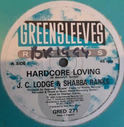 J. C. LODGE - Hardcore Lover (12" Reggae Vinyl) 1990 Pre-owned