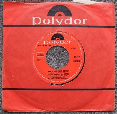 GINGER BAKER'S AIR FORCE - Man of Constant Sorrow (1970) Polydor Very Good+ 45