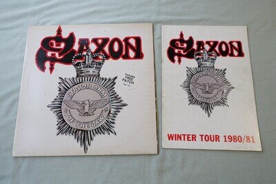SAXON LP STRONG ARM OF THE LAW CARRERE 1980 +TOUR PROGRAMME NWOBHM METAL