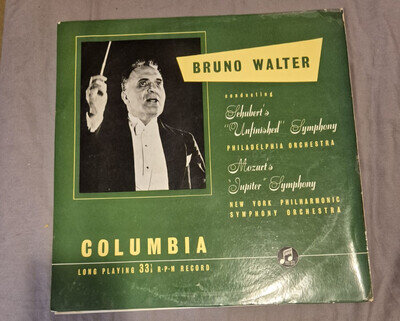BRUNO WALTER SCHUBERT'S UNFINISHED SYMPHONY MOZART'S JUPITER SYMPHONY VINYL 1958