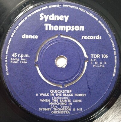 Sydney Thompson & His Orchestra Quicksteps / Foxtrots 7" Single (1966) TDR 106