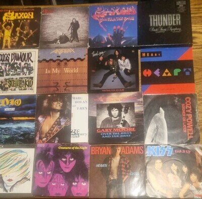 16 Single Record Bundle, Rock/Metal Dio, Saxon, Kiss Etc...Grade G to VG