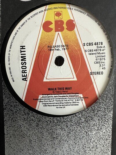 Aerosmith,DEMO,Walk This Way/Uncle Salty,N.Mint,CBS,1977,Classic Hard Rock,Metal