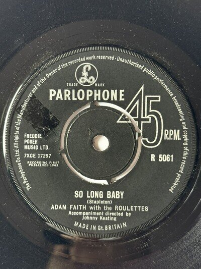 Adam Faith So Long Baby / The First Time Parlophone 7” Single 1963 45rpm VG+
