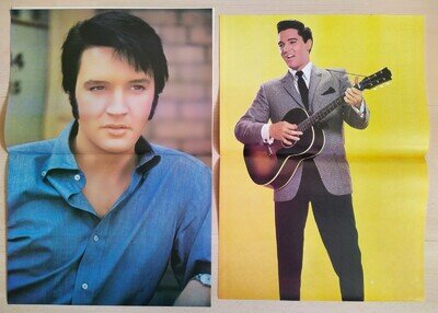 ELVIS PRESLEY - TWO ORIGINAL 1970s UK MAGAZINE POSTERS & ARTICLES - LOOK-IN MAG