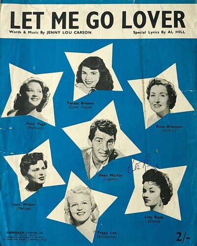Lita Roza - Signed Autograph ‘Let Me Go Lover’ (1955) Music Sheet