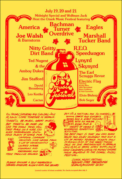 EAGLES LYNYRD SKYNYRD WALSH NUGENT BTO 1974 Ozark Music Festival Concert Poster