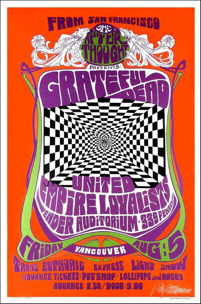 1960's Vintage Grateful Dead Concert Poster, San Francisco - Bob Masse - Signed
