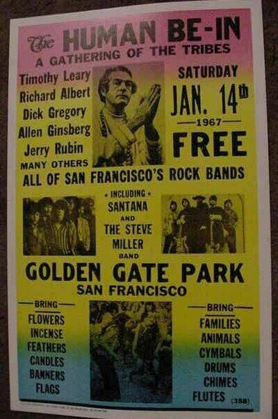 HIPPIE HUMAN BE-IN 1967 POSTER SAN FRANCISCO ART drug 60s California tim leary