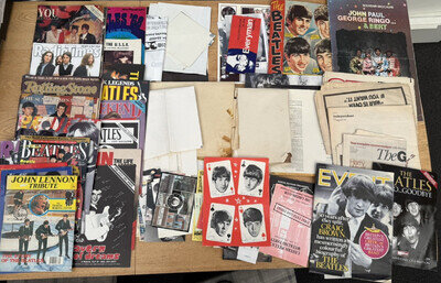 Huge Lot Of Beatles Ephemera Vintage Posters Magazines Papers Postcards Etc.