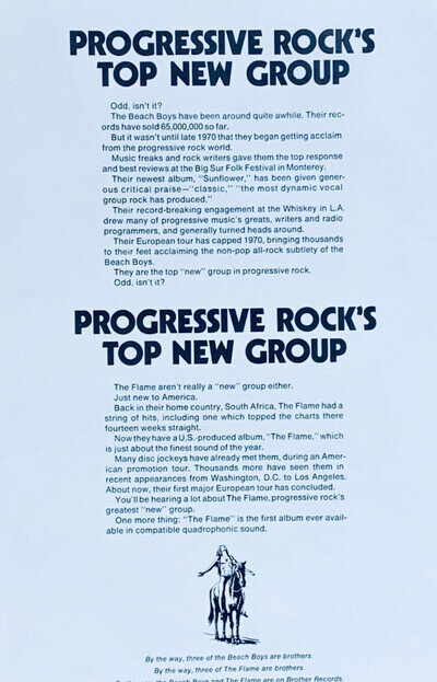 THE BEACH BOYS & THE FLAME 1970 original POSTER ADVERT Flames BROTHER RECORDS