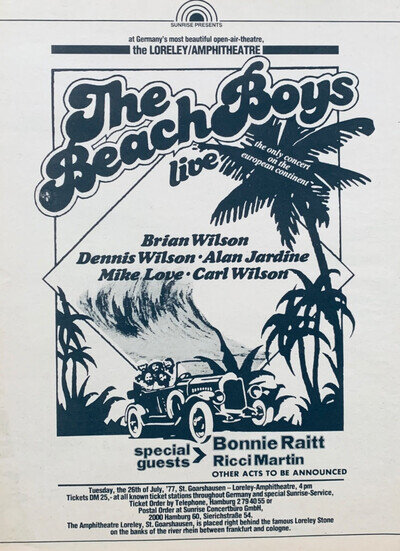 THE BEACH BOYS 1977 UK POSTER ADVERT CONCERT LORELEY AMPHITHEATRE Brian Wilson