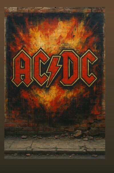 AC/DC Street Art Mural Print – Gritty Urban Rock Tribute (A3 Portrait)