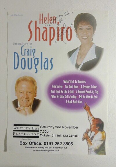 Helen Shapiro Signed Autograph Poster Jazz Singer Whitley Bay Playhouse Rare