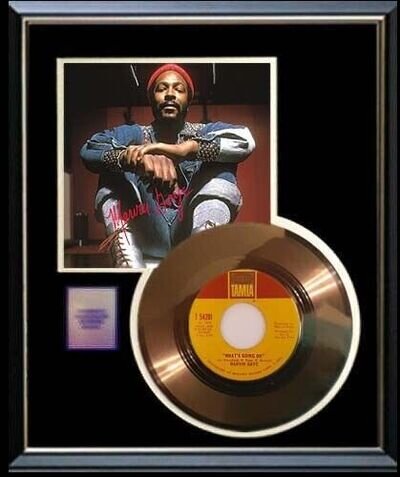 MARVIN GAYE GOLD RECORD WHAT'S GOING ON 45 RPM W-PRINTED SIGNED AUTOGRAPH RARE