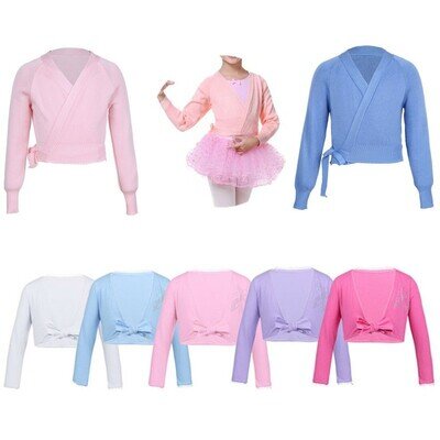 Girl Kid Ballet Dance Wrap Tops Gym Long Sleeve Cardigan Knit Cardigan Party UK