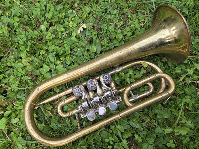 Old Russian (?) rotary trumpet. Nice, needs service Unknown key...