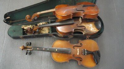 1 Old Stradiuarius & 2 Other Violins. Spares Or Repair.