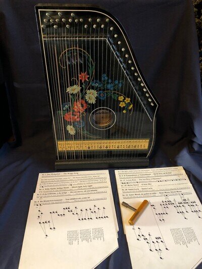 Antique Vintage Jubeltone Konzert Salon Harfe Zither Lap Harp Germany