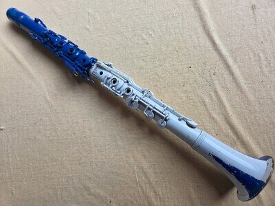 Vintage wooden open hole Clarinet 4 rings, painted in White and blue