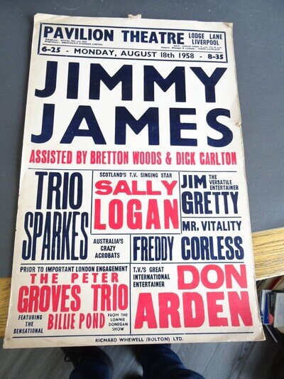 Original 1958 Poster Pavilion Theatre Liverpool Don Arden Sharon Osbourne Father