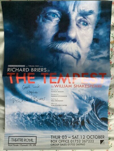 The Tempest Theatre Poster Signed by Richard Briers (Dedicated)