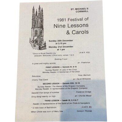 1981 St. Michael's Cornhill Programme Nine Lessons & Carols Collectible Theatre