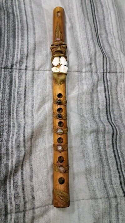 Wooden Flute Recorder Face & Giant Teeth Works Broken Teeth SEE PHOTOS