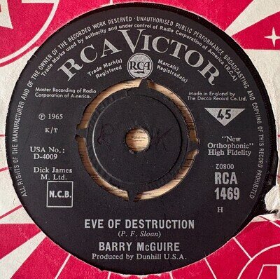 BARRY MCGUIRE EVE OF DESTRUCTION 7" RCA (1965) VG+ ROCK FOLK ENGLAND