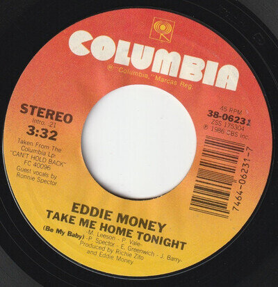 EDDIE MONEY TAKE ME HOME TONIGHT US ISSUE LOVELY COPY