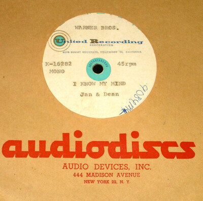Jan & Dean 8" Original Ace Tate Laurel Hardy I Know My Mind w/ lead sheets 1968