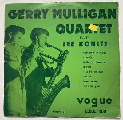 Gerry Mulligan Quartet With Lee Konitz Volume 2 Vogue Records Vinyl Lp 10 Inch
